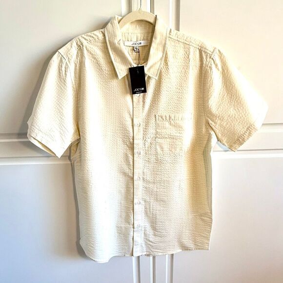 NWT Joe’s cotton short sleeves button up shirt in Ecru color. Size L - Picture 7 of 12